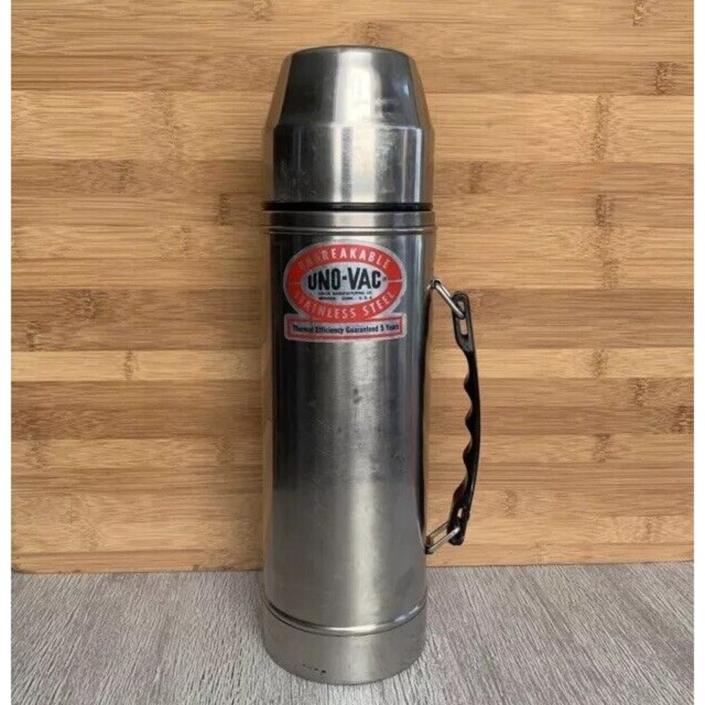 Vintage Uno-Vac Stainless Steel Unbreakable 13" Thermos with Handle Made in USA